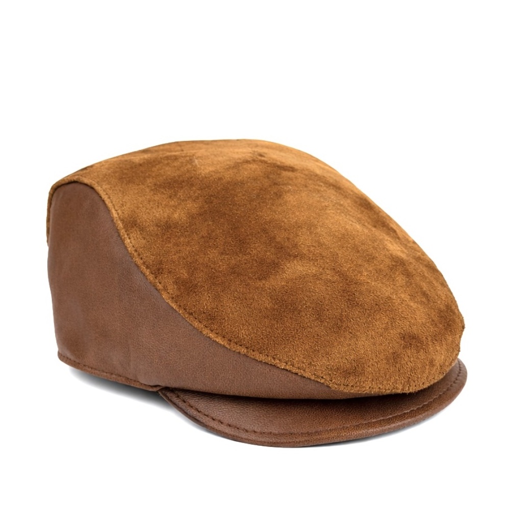 Real Sheepskin Leather Flat Cap Men's Newsboy Hat Cabbie Beret S-XXL